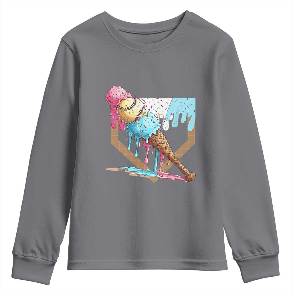 Baseball Home Ice Cream Dripping Youth Sweatshirt