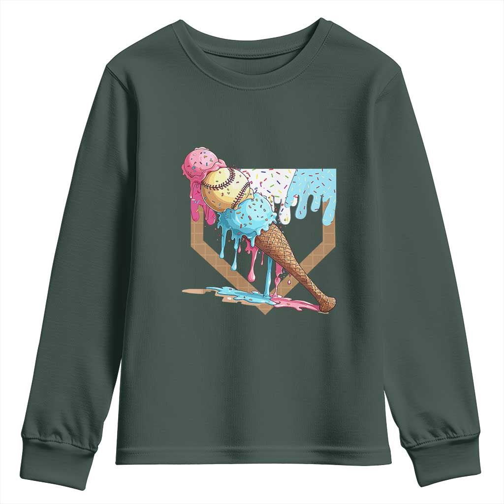 Baseball Home Ice Cream Dripping Youth Sweatshirt