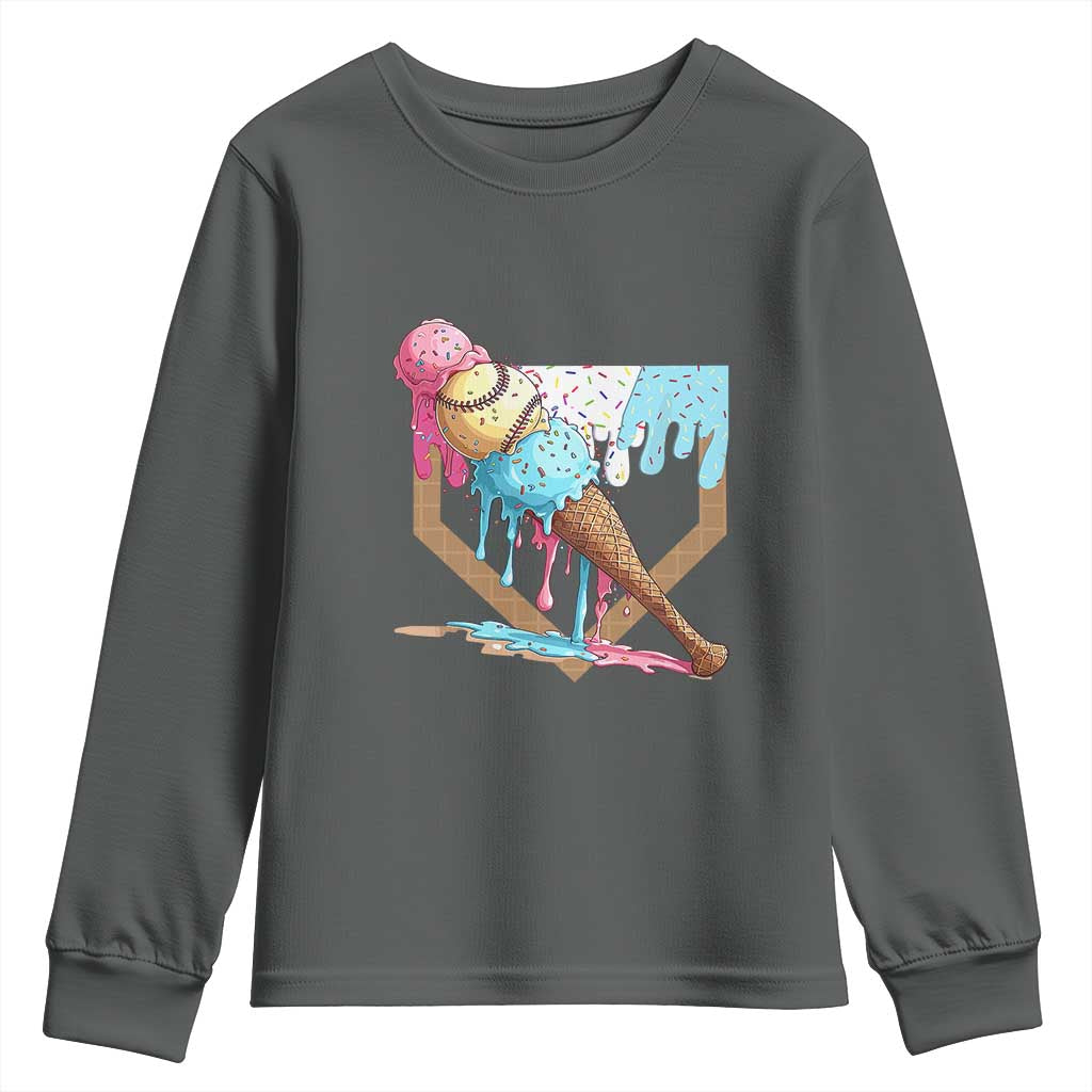 Baseball Home Ice Cream Dripping Youth Sweatshirt