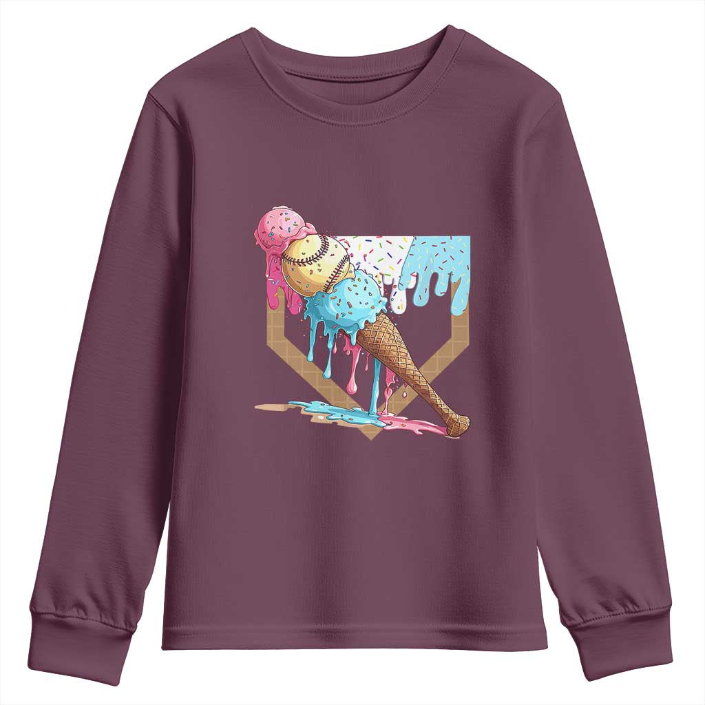 Baseball Home Ice Cream Dripping Youth Sweatshirt