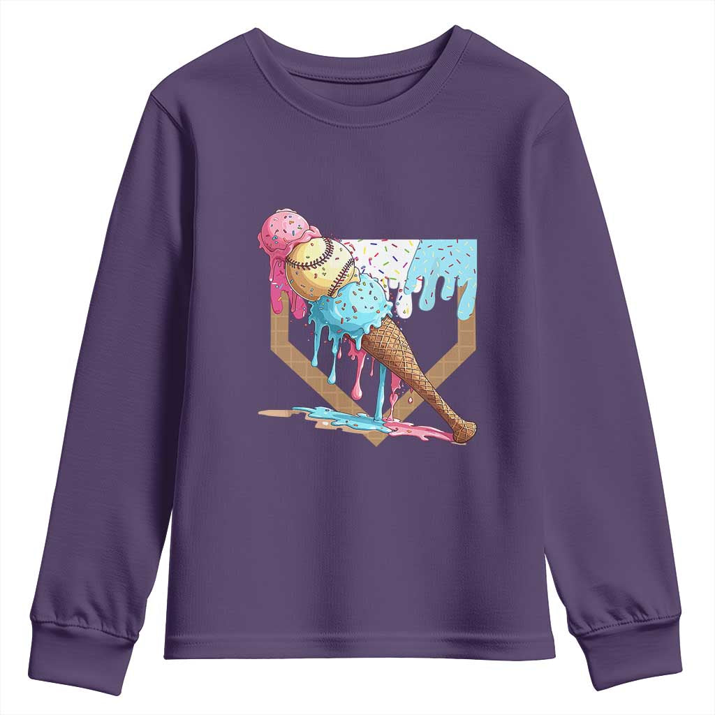 Baseball Home Ice Cream Dripping Youth Sweatshirt