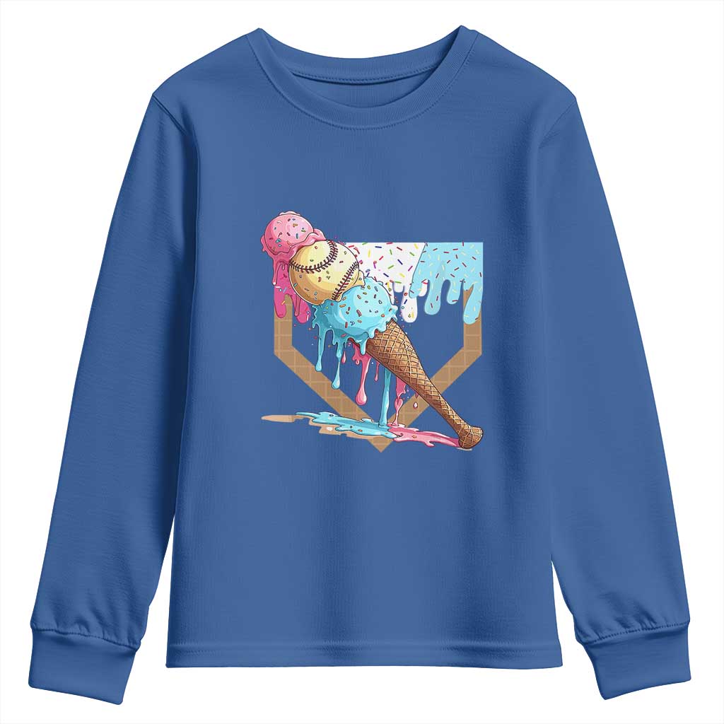 Baseball Home Ice Cream Dripping Youth Sweatshirt