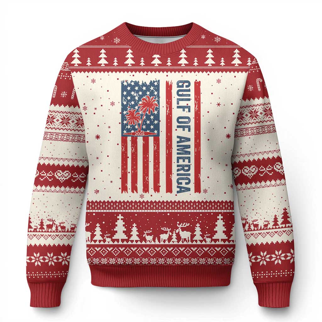 Funny Gulf Of US America Est 2025 Ugly Christmas Sweater USA American Flag - Wonder Print Shop