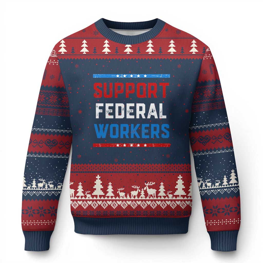 Support Federal Workers Ugly Christmas Sweater Patriotic Protect Defend Employee Solidarity - Wonder Print Shop