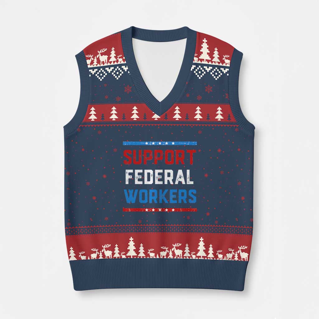 Support Federal Workers V-Neck Knit Sweater Vest Patriotic Protect Defend Employee Solidarity - Wonder Print Shop