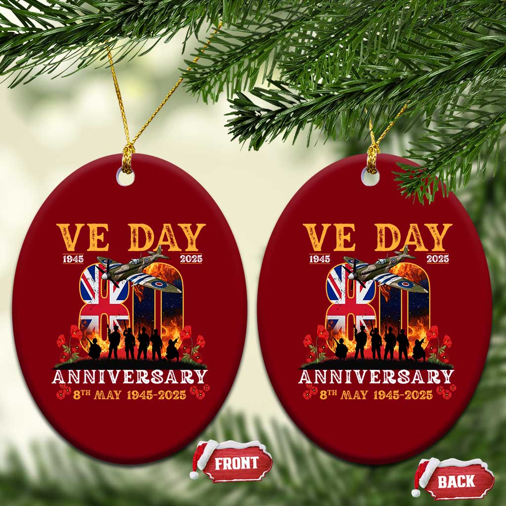 VE Day 80th Anniversary Ceramic Ornament 2025 Celebration Union Flag WWII Remembrance - Wonder Print Shop