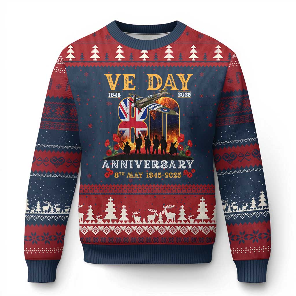 VE Day 80th Anniversary Ugly Christmas Sweater 2025 Celebration Union Flag WWII Remembrance - Wonder Print Shop
