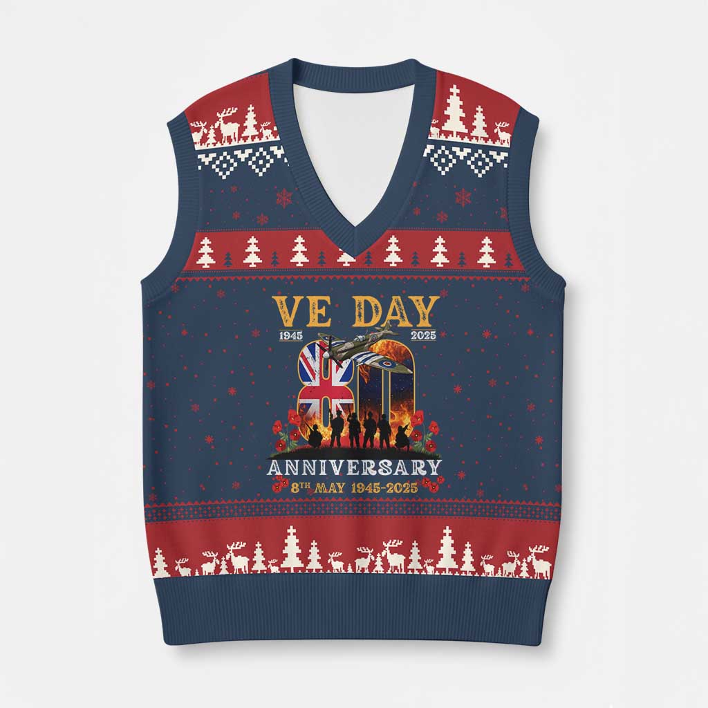 VE Day 80th Anniversary V-Neck Knit Sweater Vest 2025 Celebration Union Flag WWII Remembrance - Wonder Print Shop