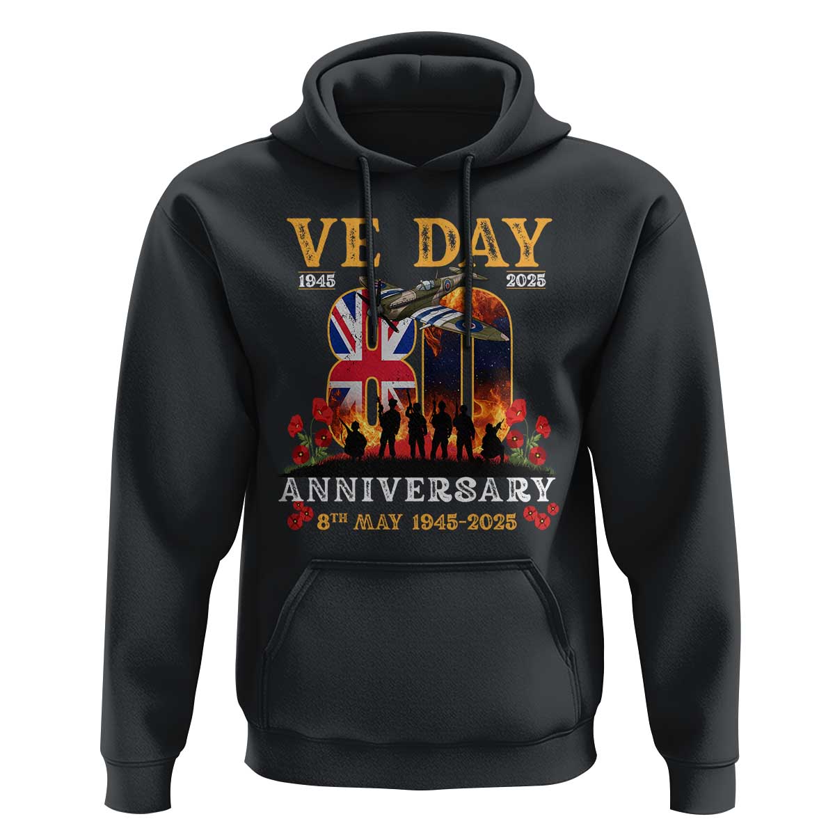 VE Day 80th Anniversary Hoodie 2025 Celebration Union Flag WWII Remembrance