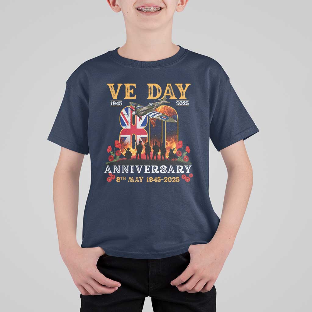 VE Day 80th Anniversary T Shirt For Kid 2025 Celebration Union Flag WWII Remembrance