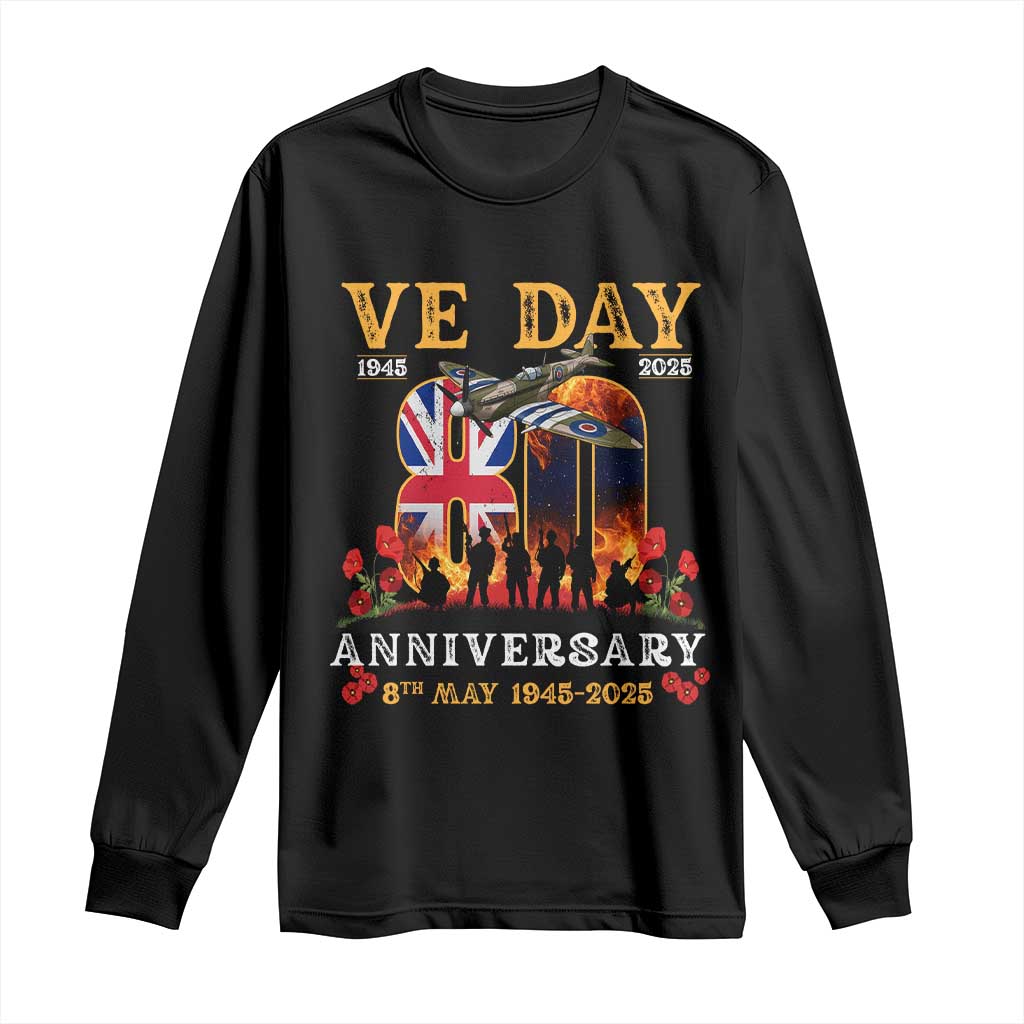 VE Day 80th Anniversary Long Sleeve Shirt 2025 Celebration Union Flag WWII Remembrance