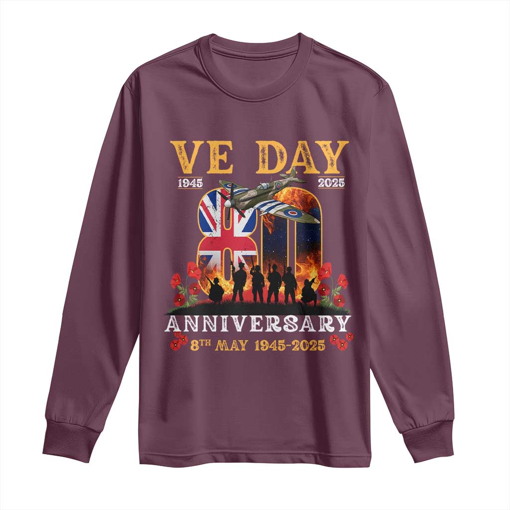 VE Day 80th Anniversary Long Sleeve Shirt 2025 Celebration Union Flag WWII Remembrance