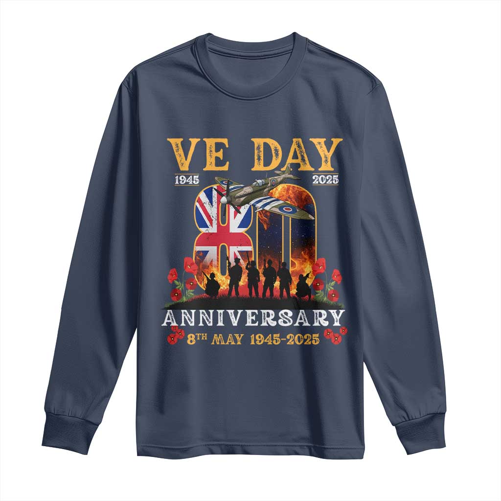 VE Day 80th Anniversary Long Sleeve Shirt 2025 Celebration Union Flag WWII Remembrance