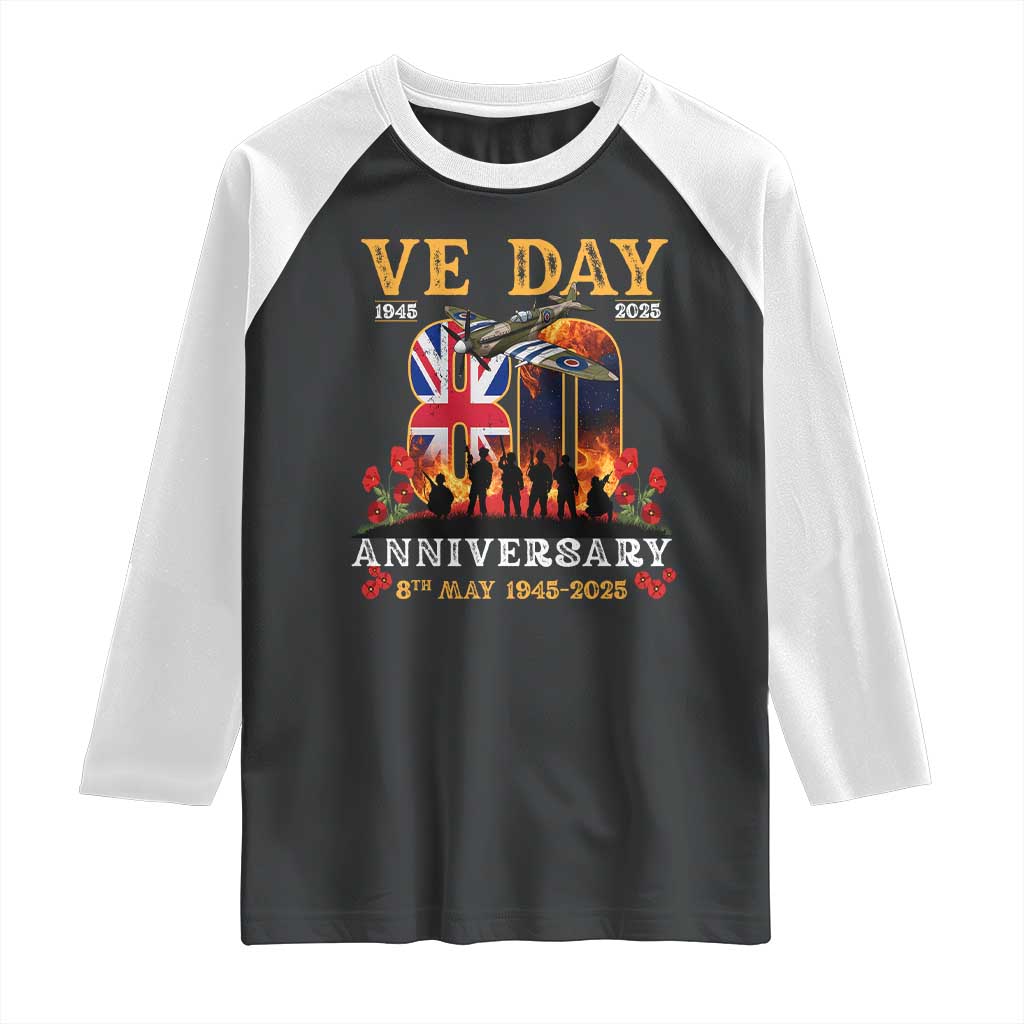 VE Day 80th Anniversary Raglan Shirt 2025 Celebration Union Flag WWII Remembrance