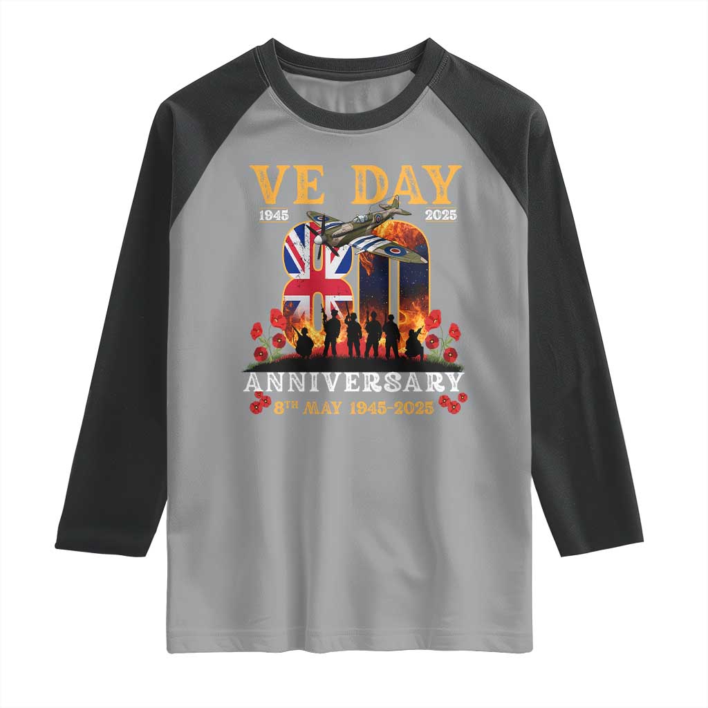 VE Day 80th Anniversary Raglan Shirt 2025 Celebration Union Flag WWII Remembrance