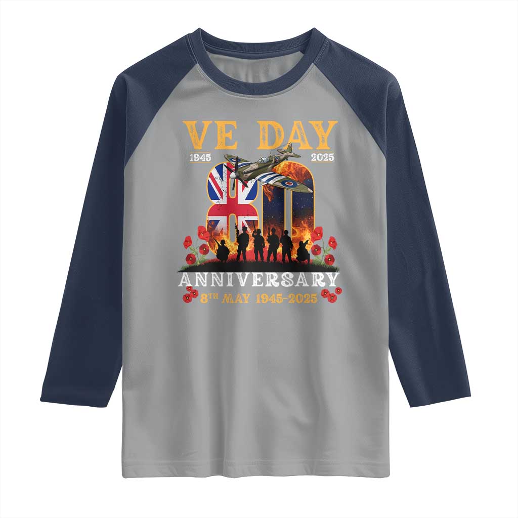 VE Day 80th Anniversary Raglan Shirt 2025 Celebration Union Flag WWII Remembrance