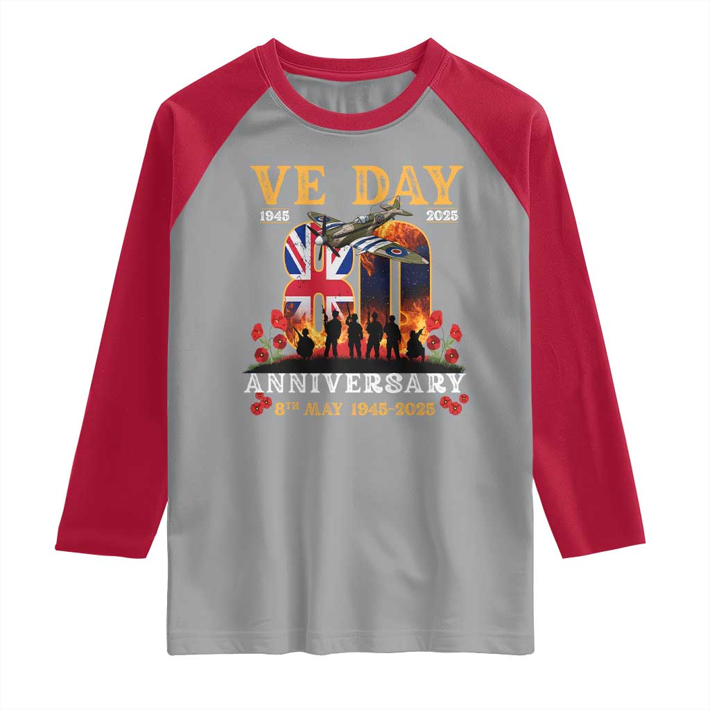 VE Day 80th Anniversary Raglan Shirt 2025 Celebration Union Flag WWII Remembrance