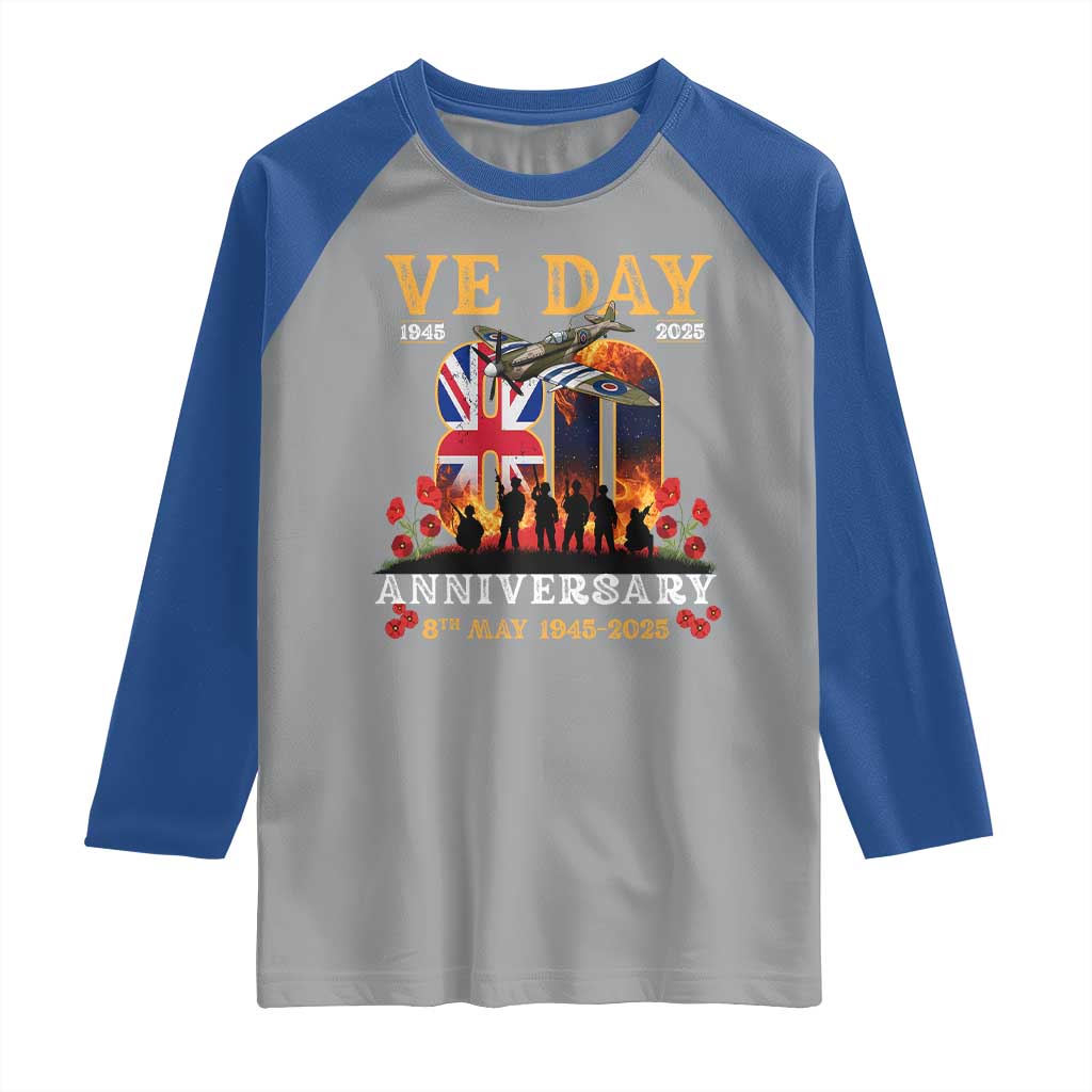 VE Day 80th Anniversary Raglan Shirt 2025 Celebration Union Flag WWII Remembrance
