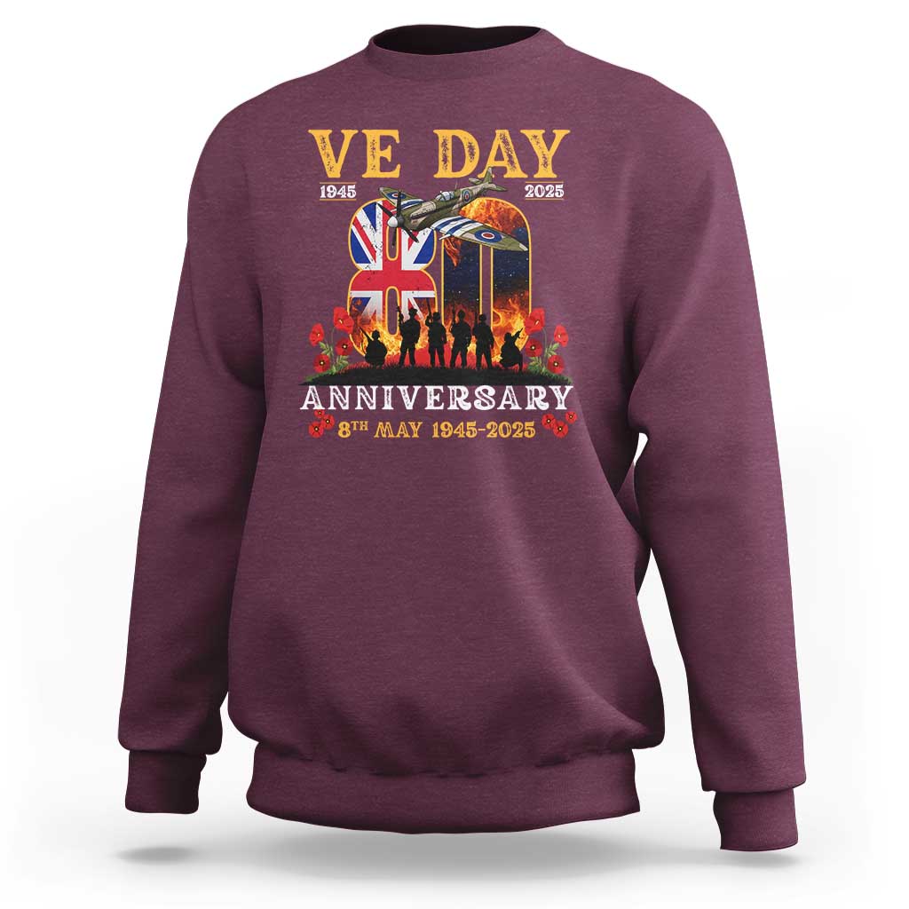 VE Day 80th Anniversary Sweatshirt 2025 Celebration Union Flag WWII Remembrance