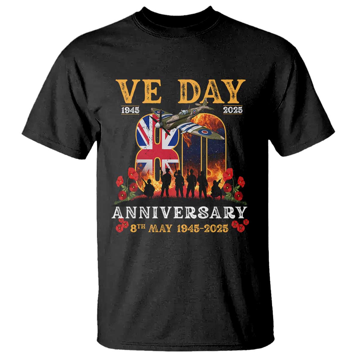 VE Day 80th Anniversary T Shirt 2025 Celebration Union Flag WWII Remembrance