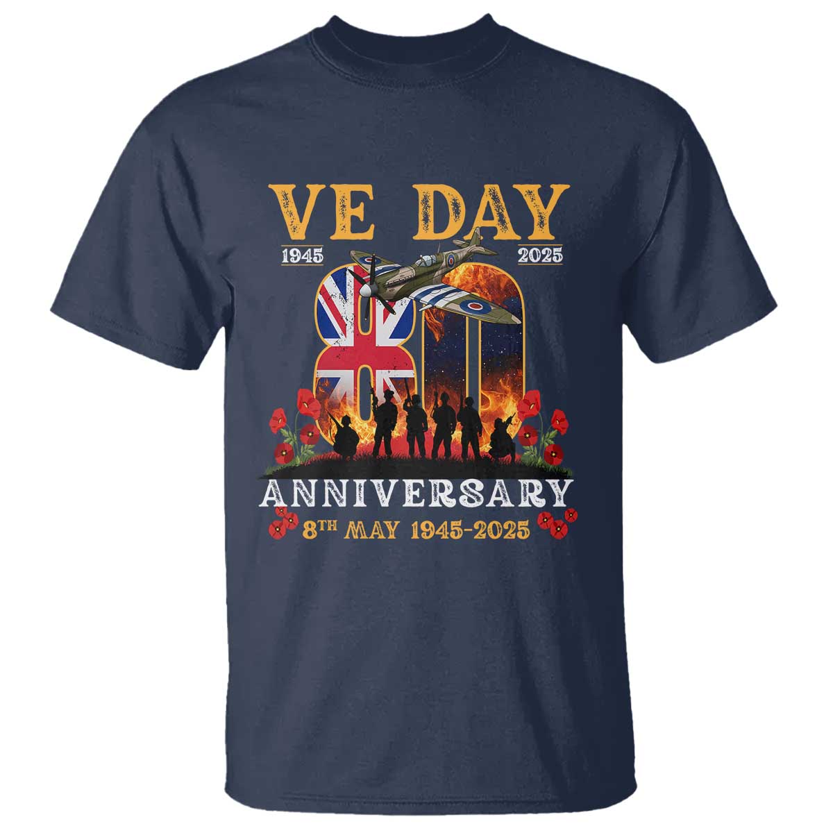 VE Day 80th Anniversary T Shirt 2025 Celebration Union Flag WWII Remembrance