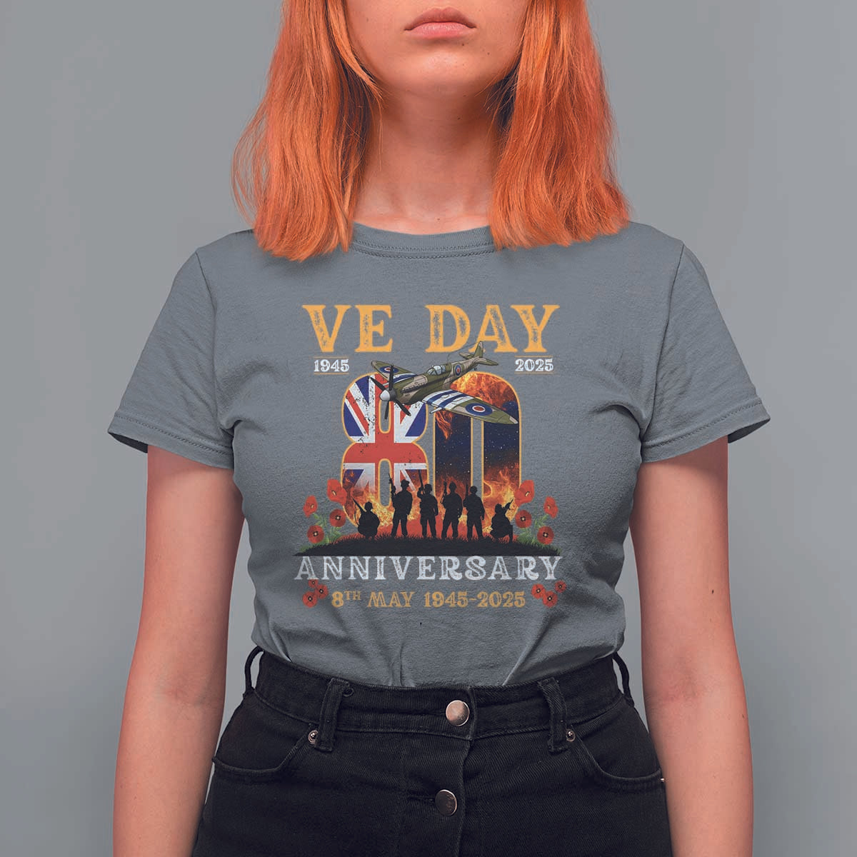 VE Day 80th Anniversary T Shirt For Women 2025 Celebration Union Flag WWII Remembrance
