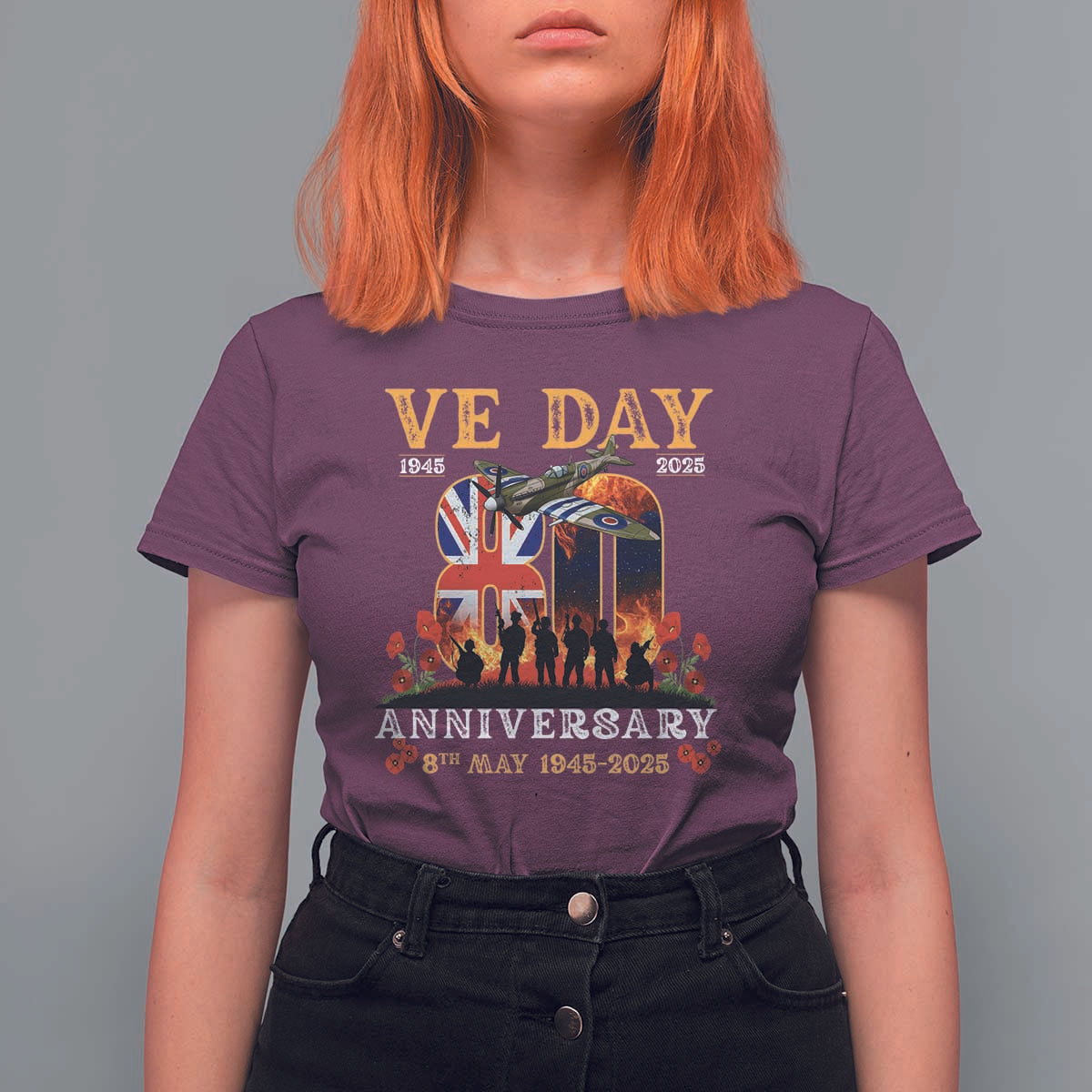 VE Day 80th Anniversary T Shirt For Women 2025 Celebration Union Flag WWII Remembrance