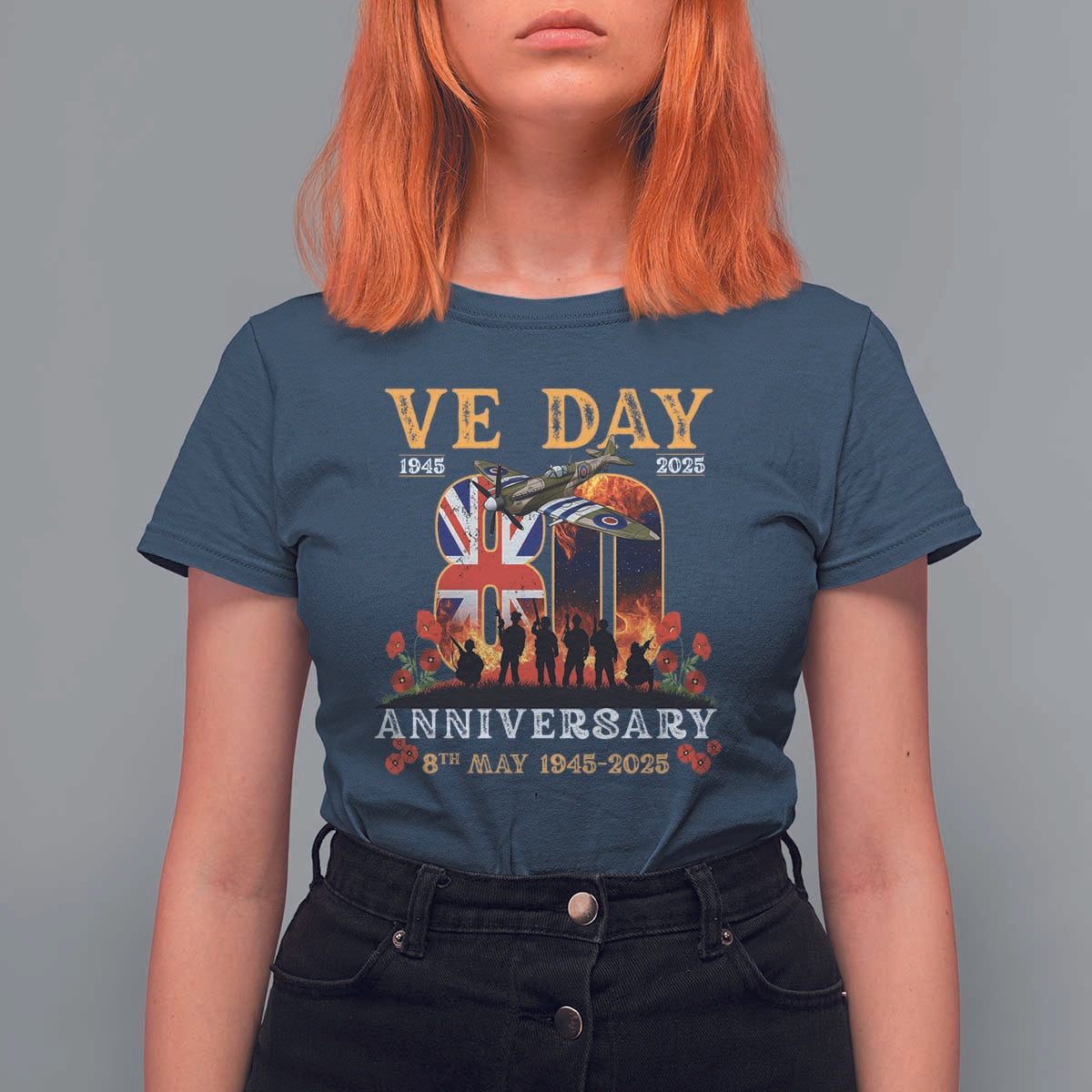VE Day 80th Anniversary T Shirt For Women 2025 Celebration Union Flag WWII Remembrance