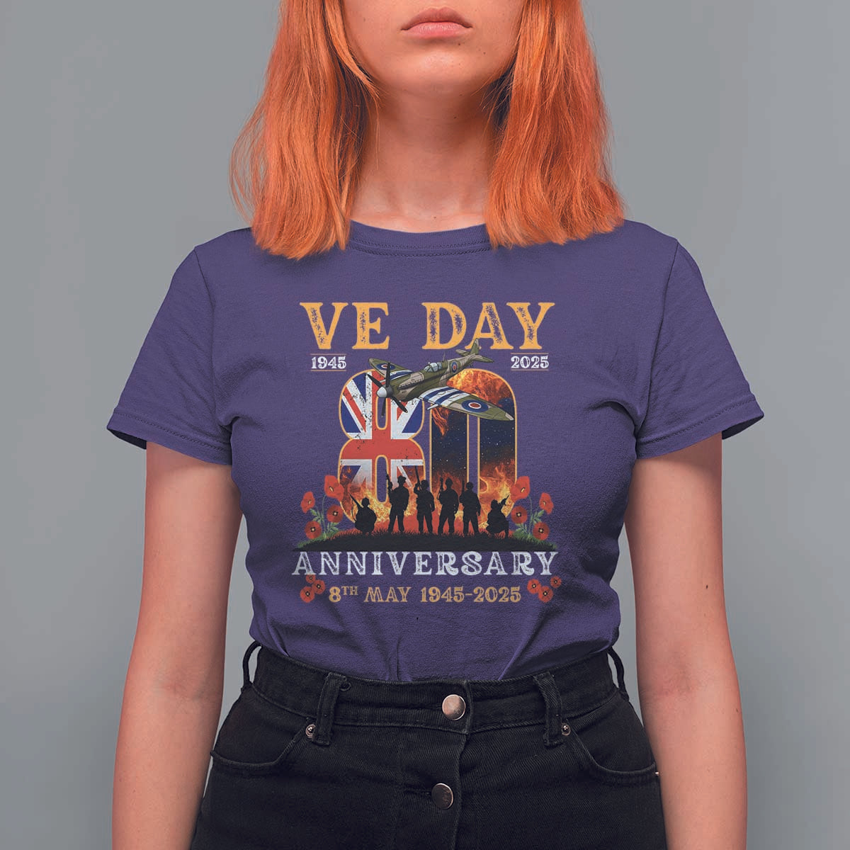 VE Day 80th Anniversary T Shirt For Women 2025 Celebration Union Flag WWII Remembrance