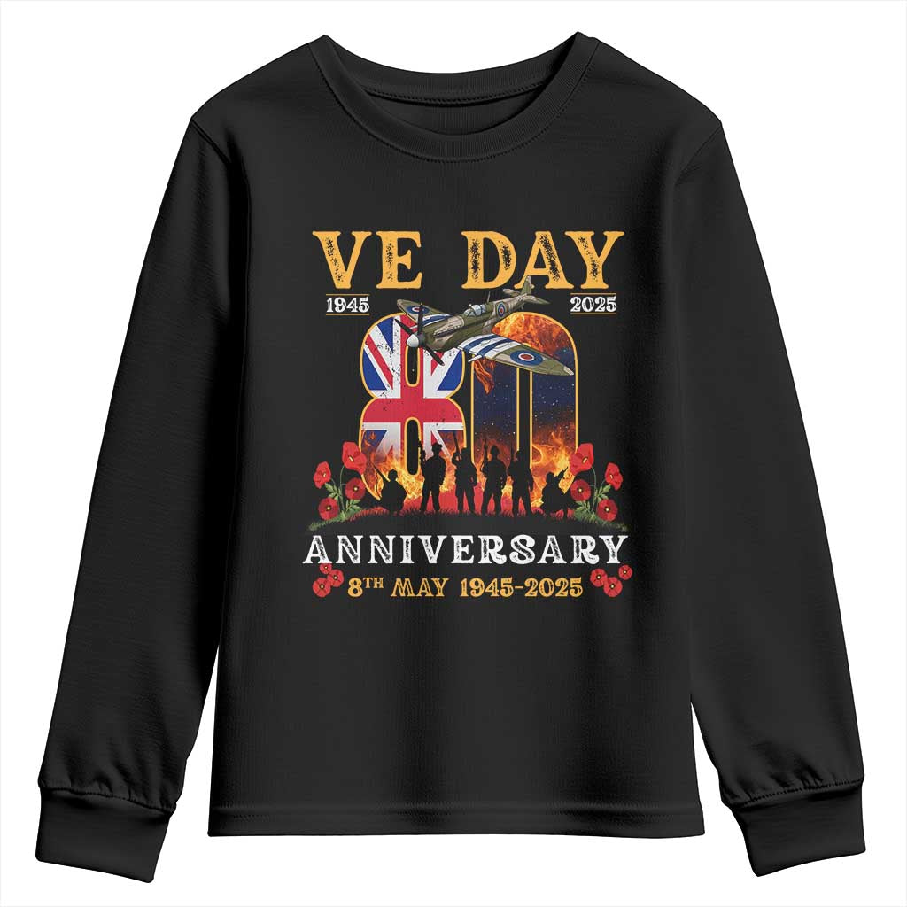 VE Day 80th Anniversary Youth Sweatshirt 2025 Celebration Union Flag WWII Remembrance