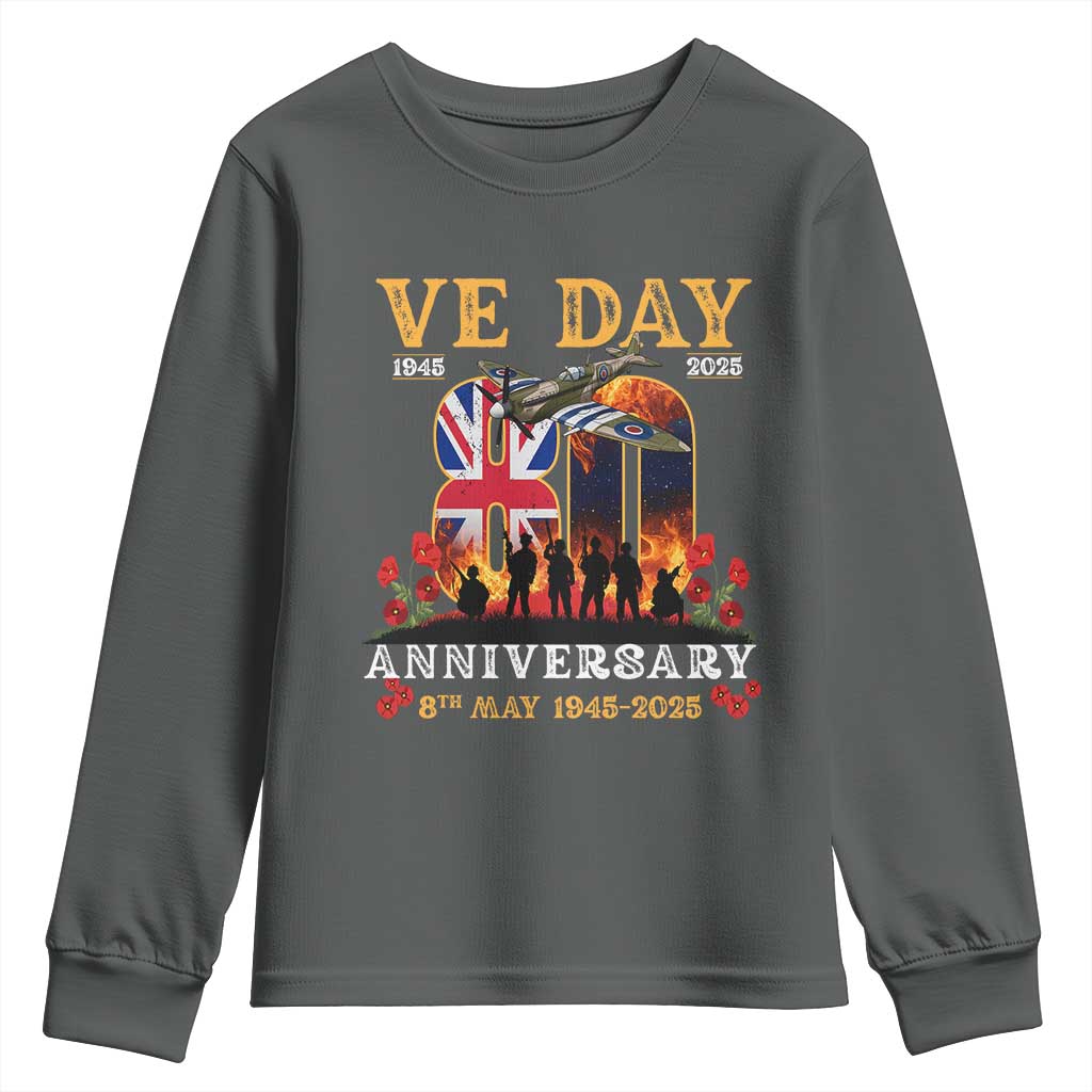 VE Day 80th Anniversary Youth Sweatshirt 2025 Celebration Union Flag WWII Remembrance