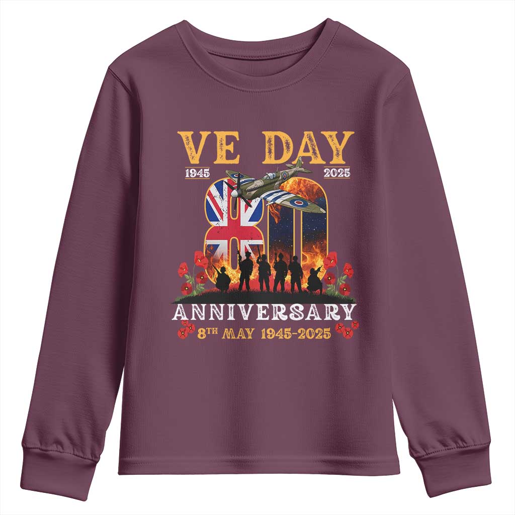 VE Day 80th Anniversary Youth Sweatshirt 2025 Celebration Union Flag WWII Remembrance