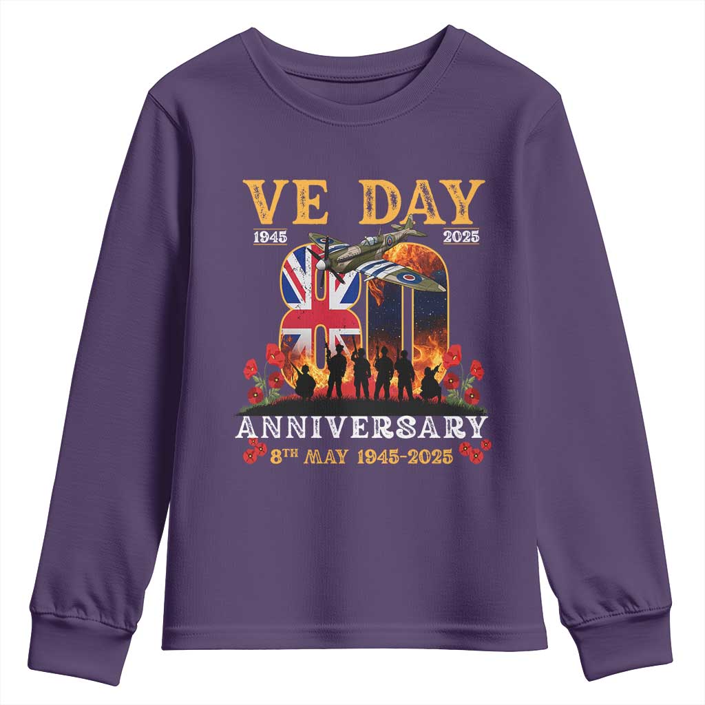 VE Day 80th Anniversary Youth Sweatshirt 2025 Celebration Union Flag WWII Remembrance