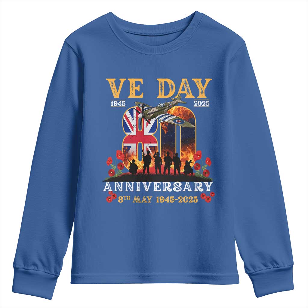 VE Day 80th Anniversary Youth Sweatshirt 2025 Celebration Union Flag WWII Remembrance