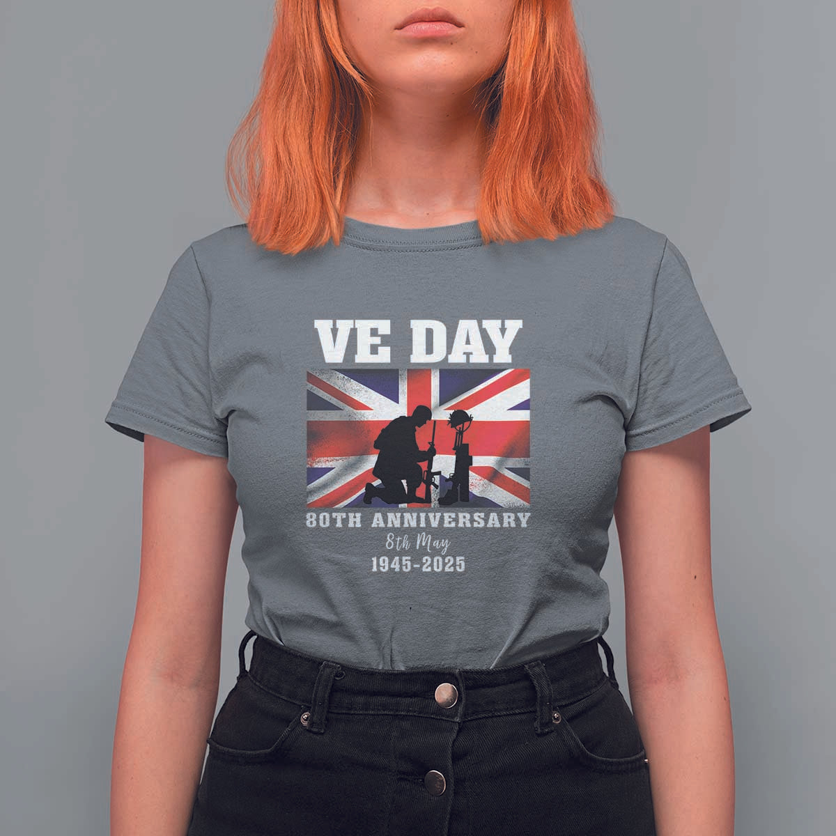VE Day 80th Anniversary T Shirt For Women Victory in Europe Union Flag WWII Remembrance