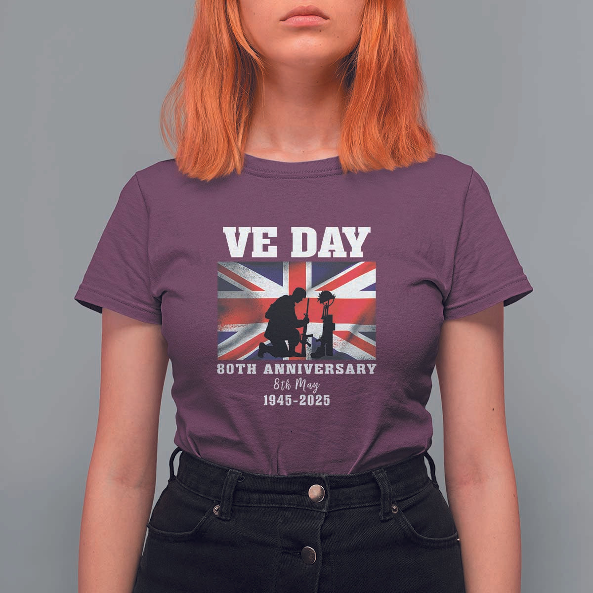 VE Day 80th Anniversary T Shirt For Women Victory in Europe Union Flag WWII Remembrance