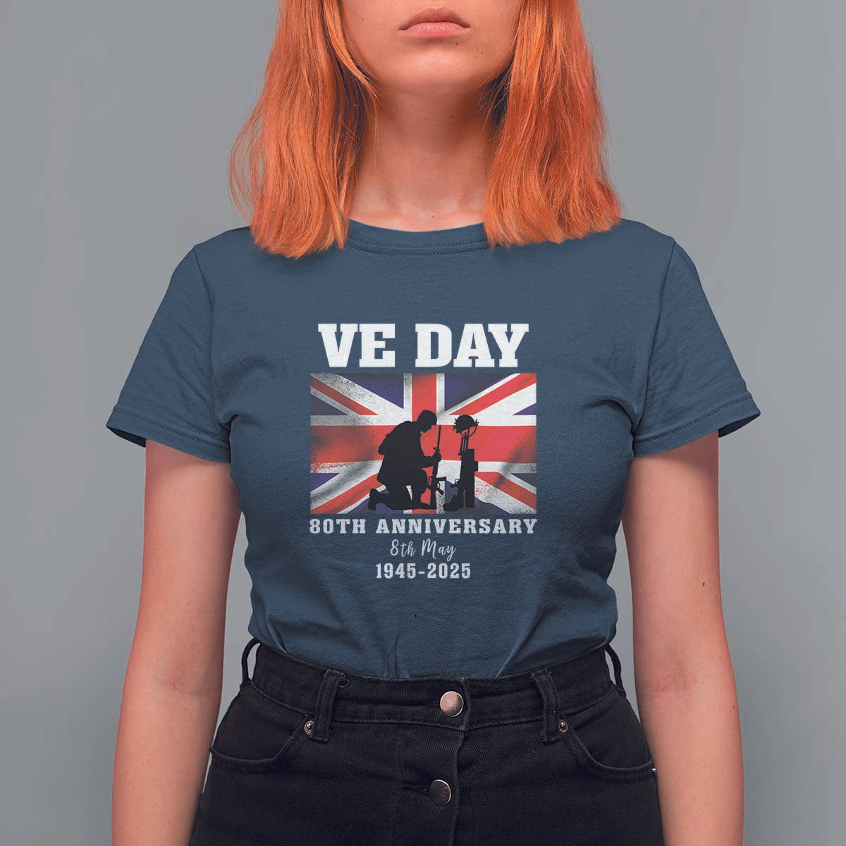 VE Day 80th Anniversary T Shirt For Women Victory in Europe Union Flag WWII Remembrance