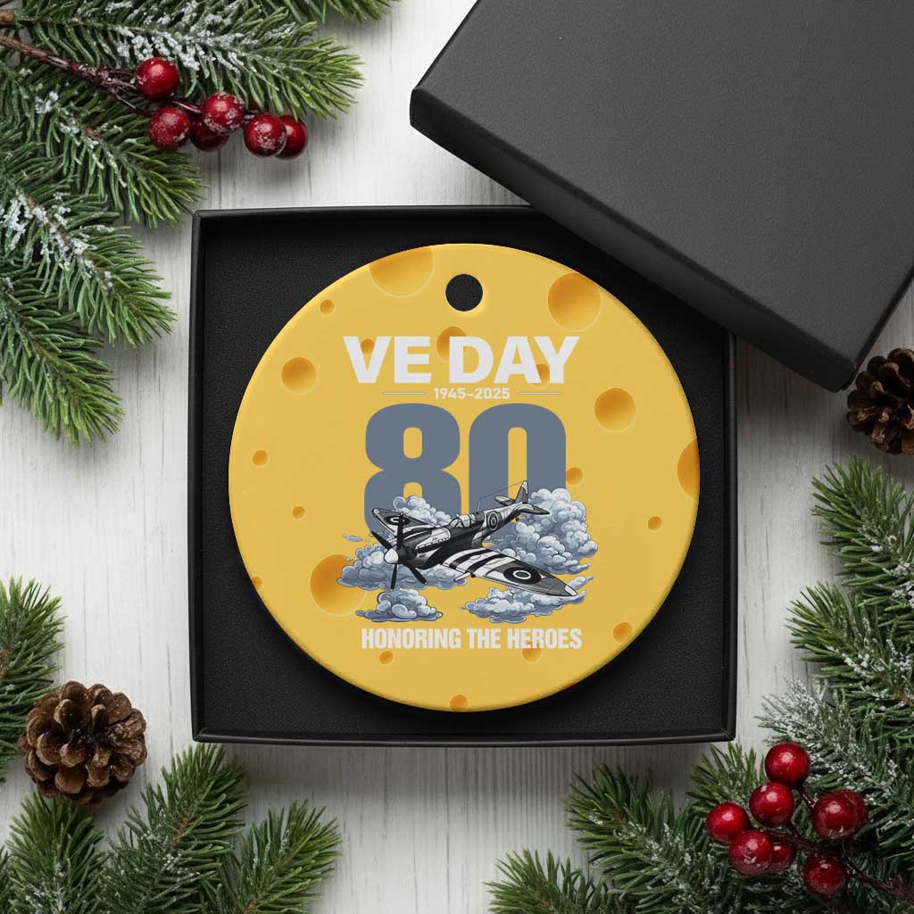 VE Day 80th Anniversary Ceramic Ornament 2025 Celebration WWII Remembrance Retro - Wonder Print Shop