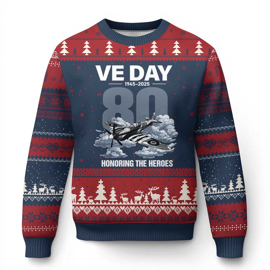 VE Day 80th Anniversary Ugly Christmas Sweater 2025 Celebration WWII Remembrance Retro - Wonder Print Shop