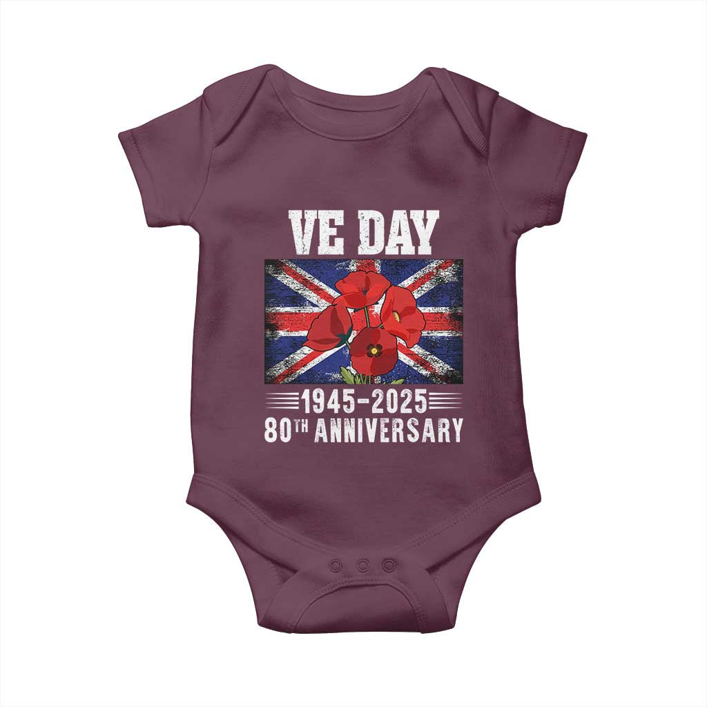 VE Day 80th Anniversary Baby Onesie 2025 Celebration Union Flag Poppies WWII Remembrance