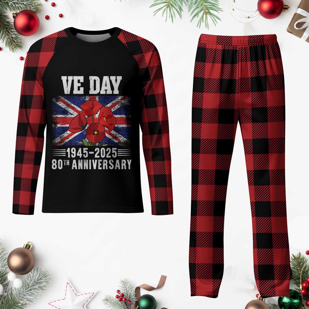VE Day 80th Anniversary Plaid Pajama Set 2025 Celebration Union Flag Poppies WWII Remembrance - Wonder Print Shop