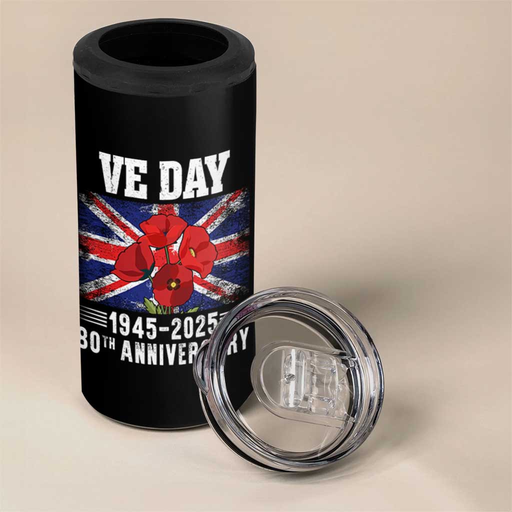 VE Day 80th Anniversary 4 in 1 Can Cooler Tumbler 2025 Celebration Union Flag Poppies WWII Remembrance