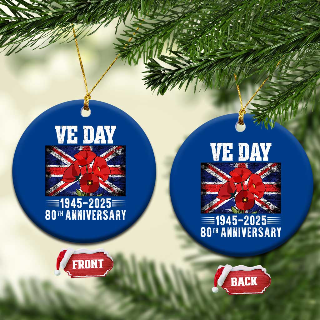 VE Day 80th Anniversary Ceramic Ornament 2025 Celebration Union Flag Poppies WWII Remembrance - Wonder Print Shop