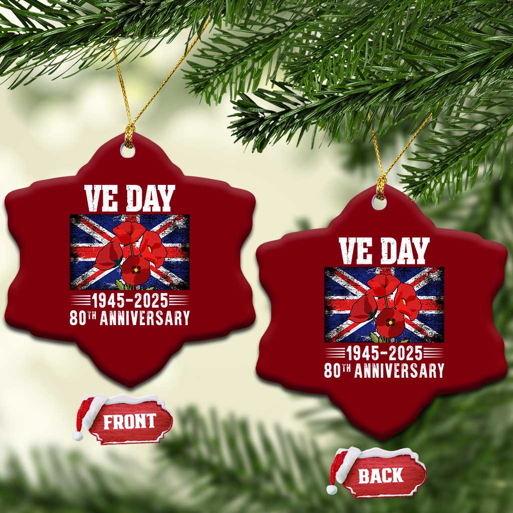 VE Day 80th Anniversary Ceramic Ornament 2025 Celebration Union Flag Poppies WWII Remembrance - Wonder Print Shop