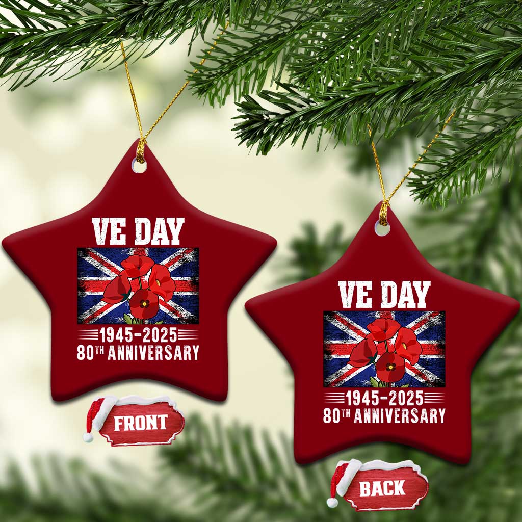 VE Day 80th Anniversary Ceramic Ornament 2025 Celebration Union Flag Poppies WWII Remembrance - Wonder Print Shop