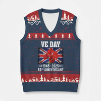 VE Day 80th Anniversary V-Neck Knit Sweater Vest 2025 Celebration Union Flag Poppies WWII Remembrance - Wonder Print Shop