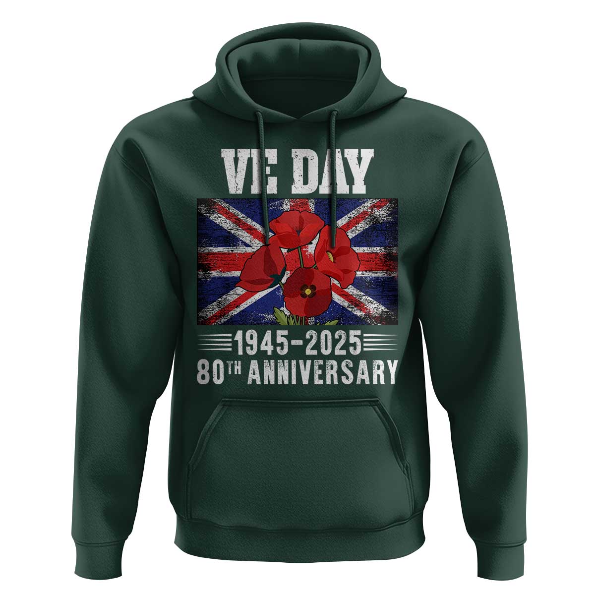 VE Day 80th Anniversary Hoodie 2025 Celebration Union Flag Poppies WWII Remembrance