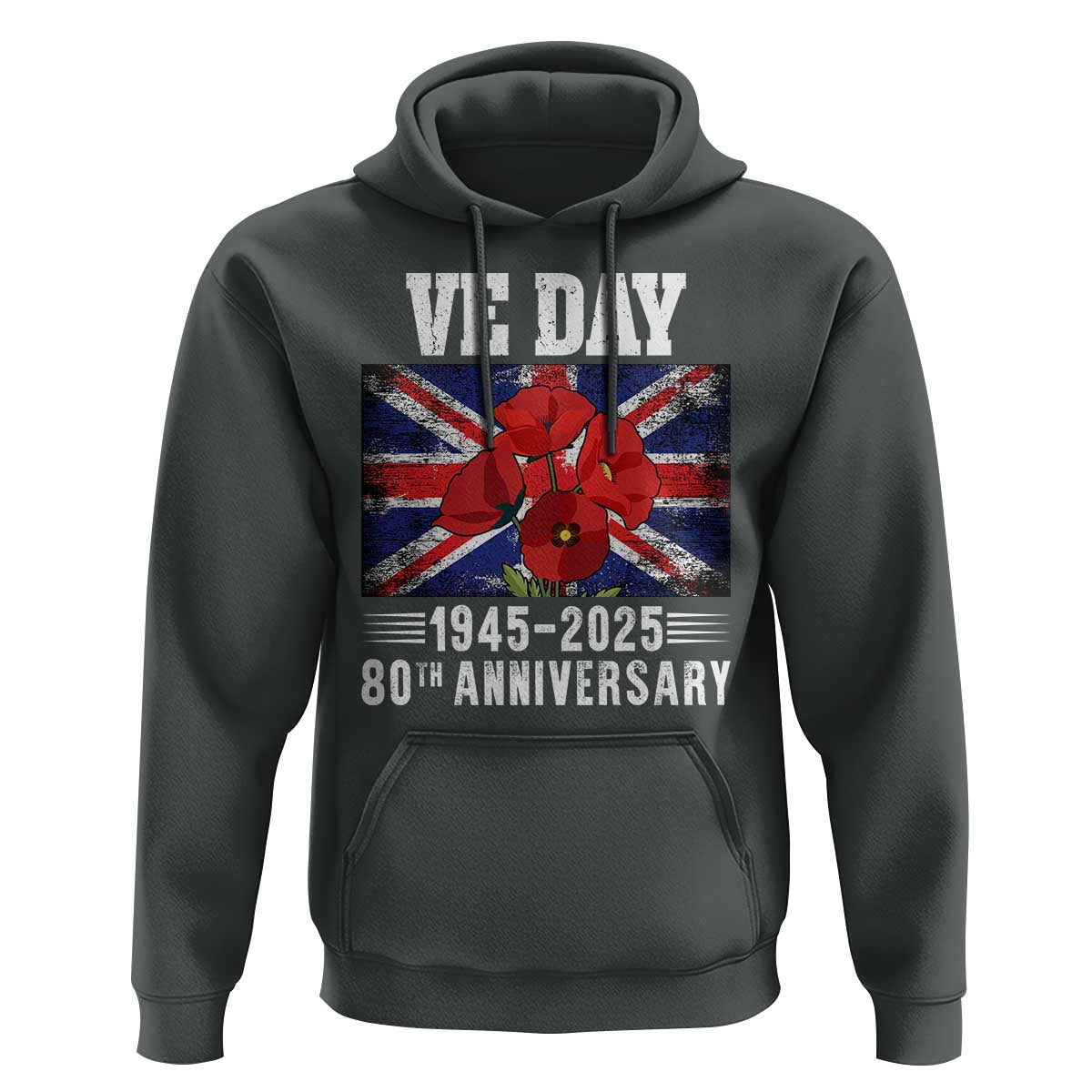 VE Day 80th Anniversary Hoodie 2025 Celebration Union Flag Poppies WWII Remembrance