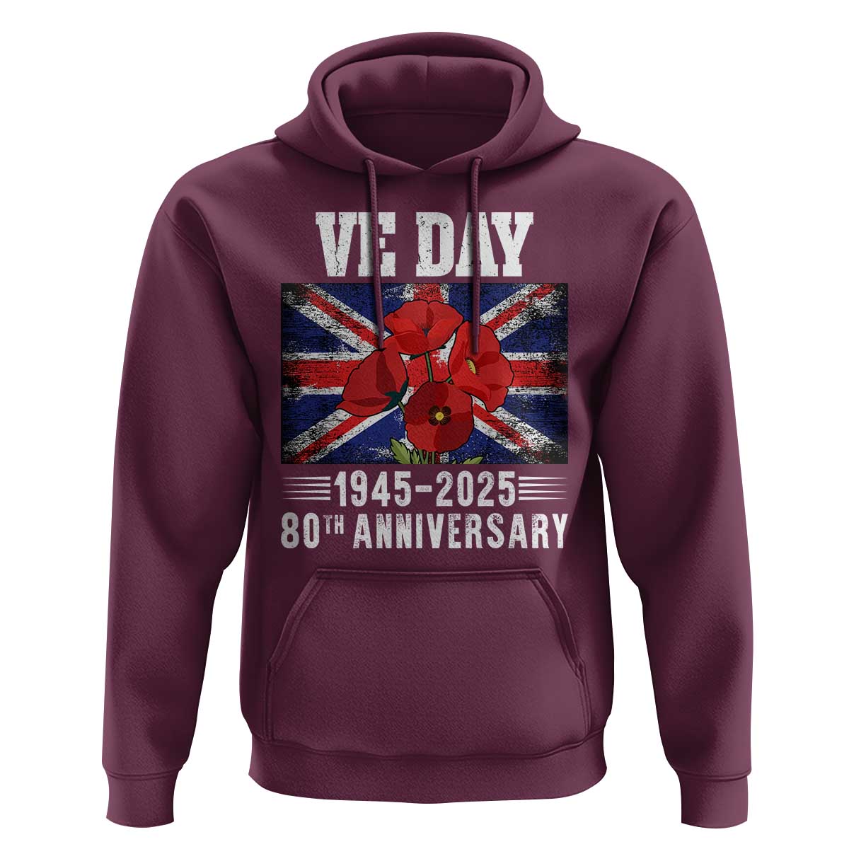 VE Day 80th Anniversary Hoodie 2025 Celebration Union Flag Poppies WWII Remembrance