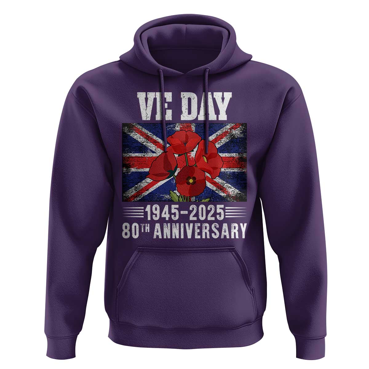 VE Day 80th Anniversary Hoodie 2025 Celebration Union Flag Poppies WWII Remembrance